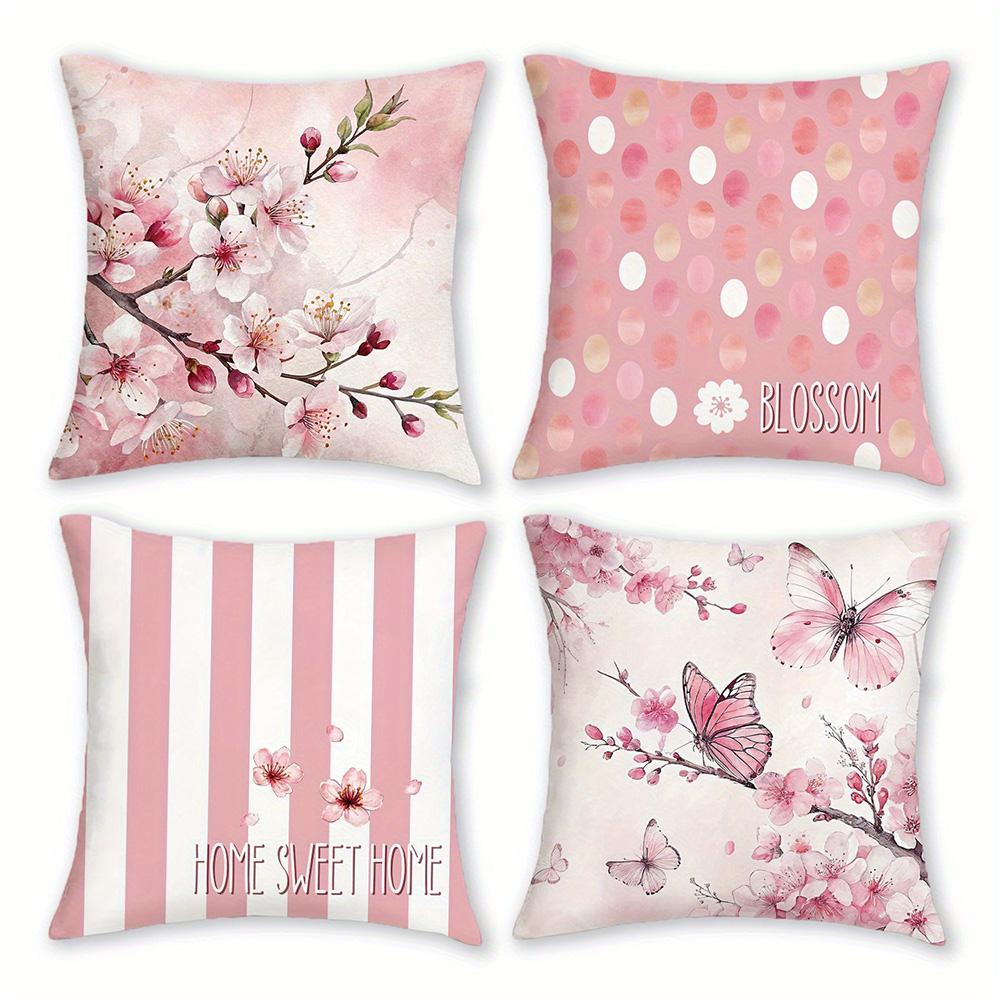 1/4pcs Pink Blossom and Butterfly Printed Pillowcases for Cozy Home Sofa cushion cover home bedroom room decoration