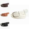 Solid Simple Color Metal Buckle No Punching Imitation Leather Woven Belt Women