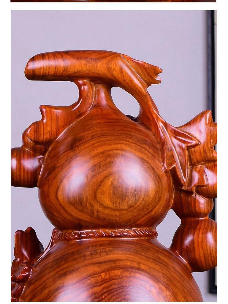 Large Pear-Shaped Mahogany Wood Fu Lu Ornament - Living Room Decoration & Handcrafted Gift