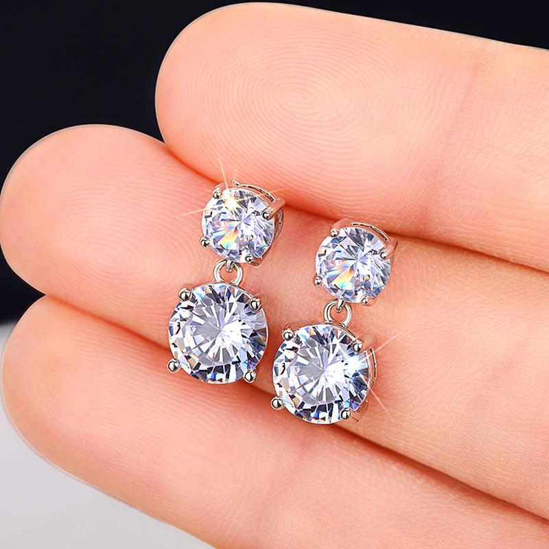 

Huitan Simple Elegant Cubic Zirconia Dangle Earrings for Women Copper Color Fashion Versatile Female Accessories Wedding Zircon