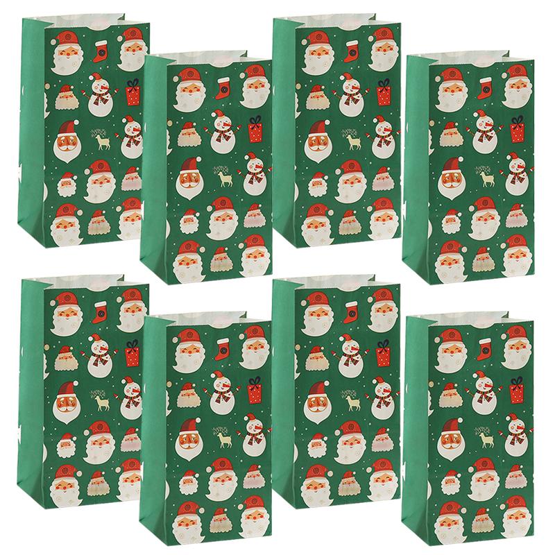 8pcs Christmas cartoon pattern kraft paper bags Christmas cookies snacks gift packaging bags New Year party decorations