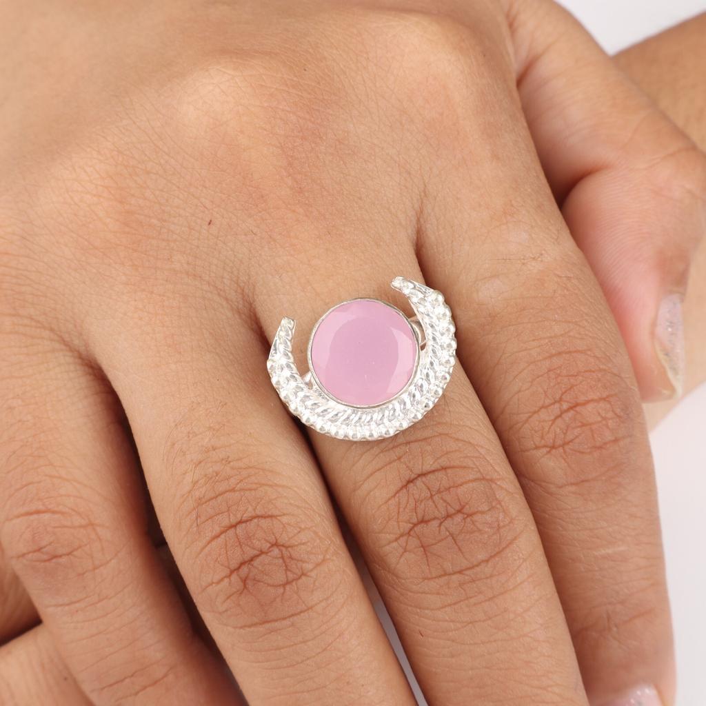 Rose Chalcedony Gemstone 925 Sterling Silver Handmade Gift Jewelry Women Ring RR-48-18