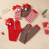 Calcetines navideños de algodón verde y rojo a rayas por encima de la rodilla con lazo, largos, 70 cm