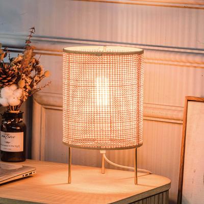 Bambu Rattan Masa Lambası, Kademesiz Kısılabilir Küçük Yan Lamba, Vintage Hasır Ahşap Gece Lambası, Bambu Dokuma Uç T