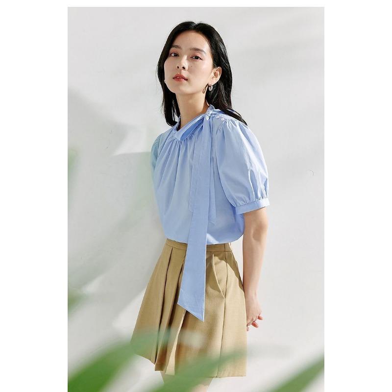 Sommer Damen Neuer Stil Französischer Chic Schnürung Puffärmel Locker Schlankes Hemd