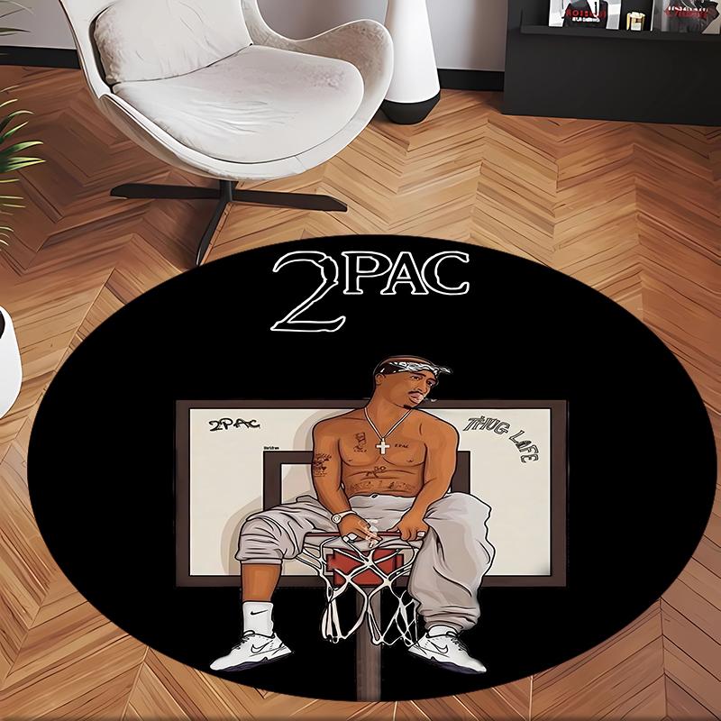 Tupac (26) Round Office Rug Decorative Floor Rug for Office Bedroom Living Room and Home Space