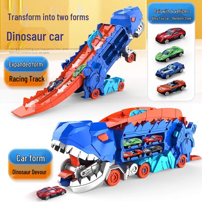 Tyrannosaurus Rex Dinosaur Deformation Toy Track: Swallowing & Ejecting Alloy Car - Educational Gift for Boys
