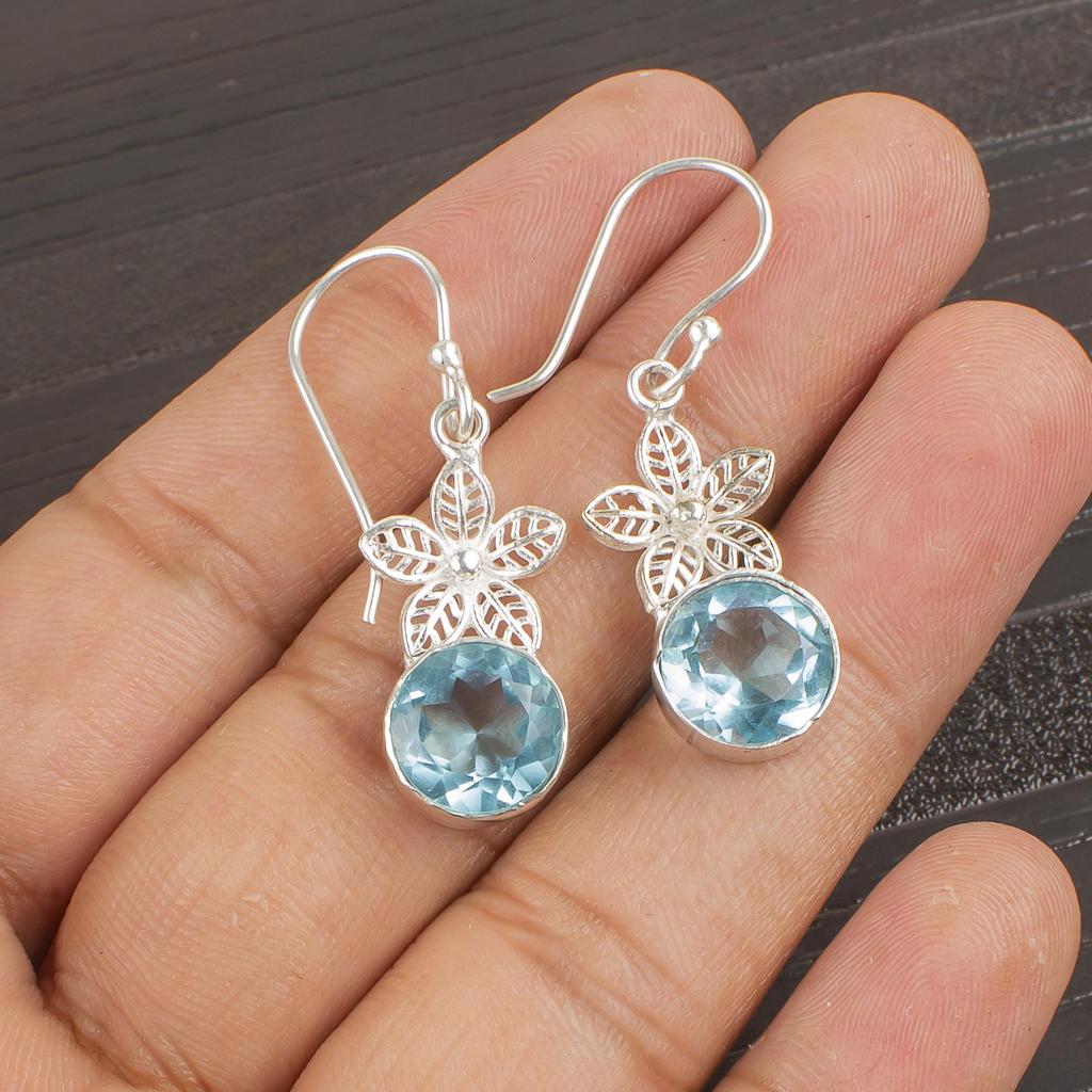 Sky Blue Topaz Gemstone Earring, Handmade Gorgeous Jewelry, 925 Solid Sterling Silver Jewelry, Bohemian Earring For Wedding Gift