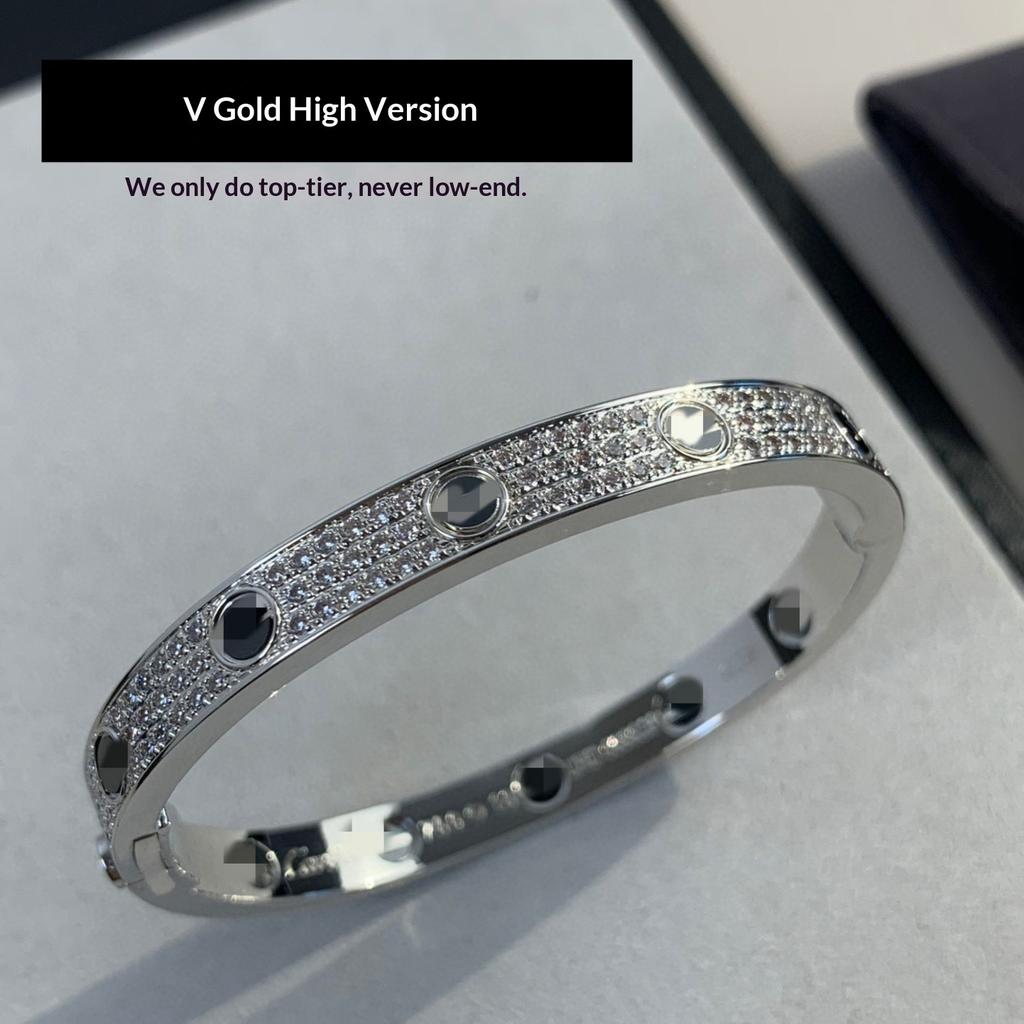 High Version V Gold Classic LOVE Thick Plated 18K Rose Gold Wide Version Three Rows of Diamonds Gypsy Black Nails Couple Bracelet