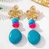 Metal Flower and Blue Stone Drop Earrings for Women Simple Fashion Ear Jewelry Accessories Hot Sale Party Gift 2025 New Style