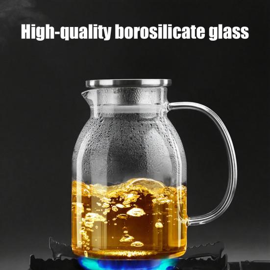 Carafă de sticlă cu capac din oțel inoxidabil Rezistentă la căldură Fierbător rece Capacitate mare Carafă de apă pentru băuturi calde și reci Fără BPA Carafă pentru ceai cu gheață