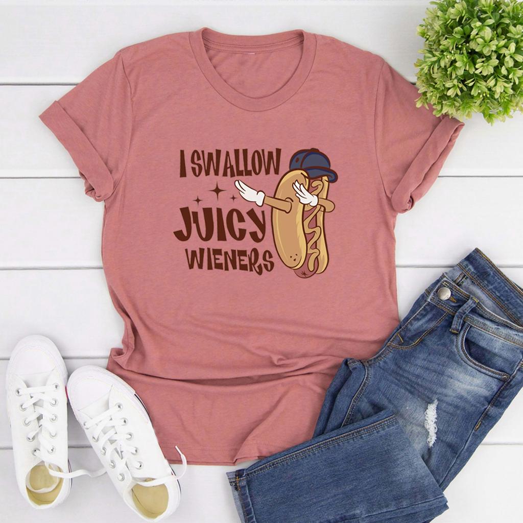 Jeg svelger saftige pølser T-skjorte Merkelig spesifikk t-skjorte Morsom meme-t-skjorte Kort ermet O-hals t-skjorter Sarkastiske jentetur-t-skjorter