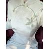 High-end new Chinese embroidered cheongsam women's long sleeves 1011 new beige temperament daily wear national style dress
