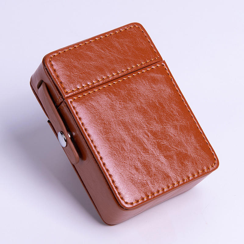 PU Leather Flip Top Cigarette Case, Portable Scratch Protective Storage Box Lighter Pocket Holder, Durable Practical Organizer