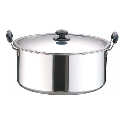 Endo Shoji Commercial-Grade Plastic Handle Thick Plate Practical Pot, 39cm, Induction Cooker Compatible, Body 18-0 Stainless Steel, Lid 18-8 Stainless