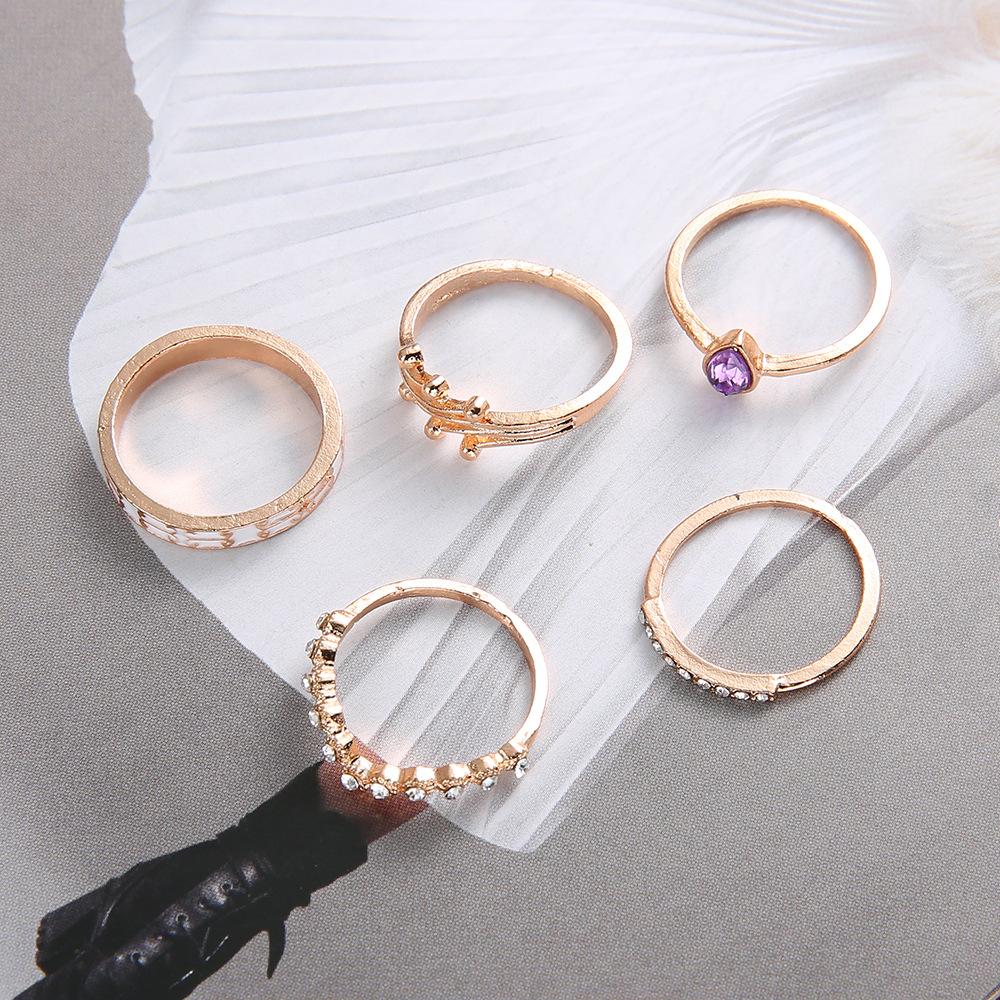 Anel de Moda Personalizado Criativo Irregular Geométrico Zircônia Galho de Árvore Anel Conjunto Geométrico de 5 Peças