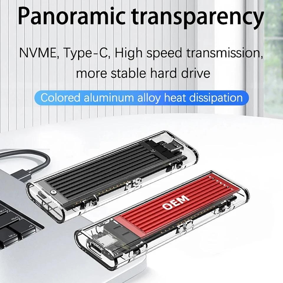 M.2 NVMe SSD Enclosure USB3.1 Gen2 External SSD Case Clear Hard Drive Adapter 10Gbps M.2 NVMe to USB Adapter Support UASP for PCIe NVMe SSD