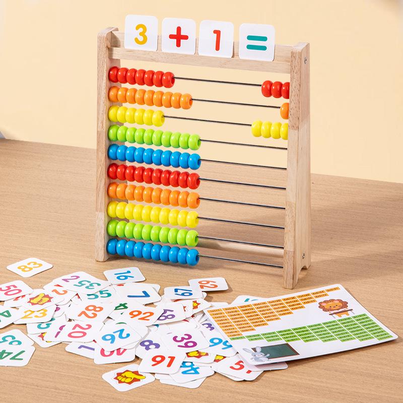 Wooden Ten-Row Abacus for Elementary School Math: Educational Toy for First and Second Grade Addition and Subtraction.