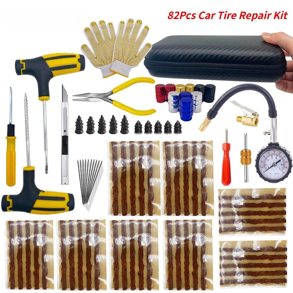 Universal Car Tire Repair Kit with Tire Repair Strips, Portable Emergency Puncture Fixing Tool for Auto, SUV, Truck - Quick Plug