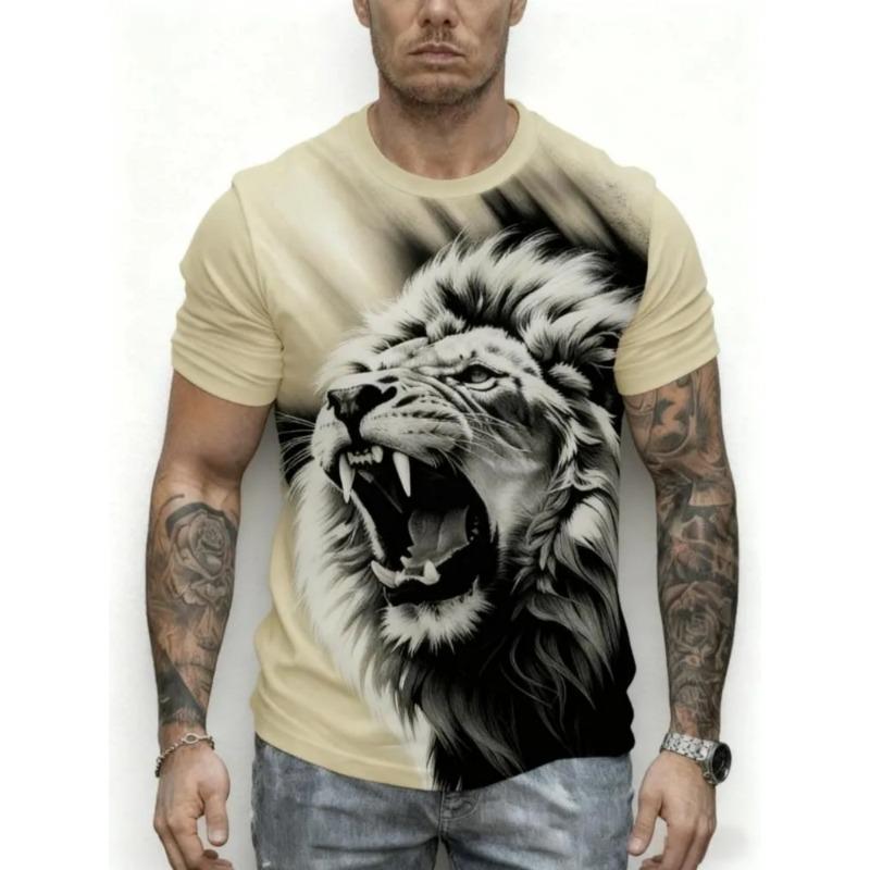 Tricou bărbătesc imprimat 3D cu mânecă scurtă, cu gât rotund, pulover casual