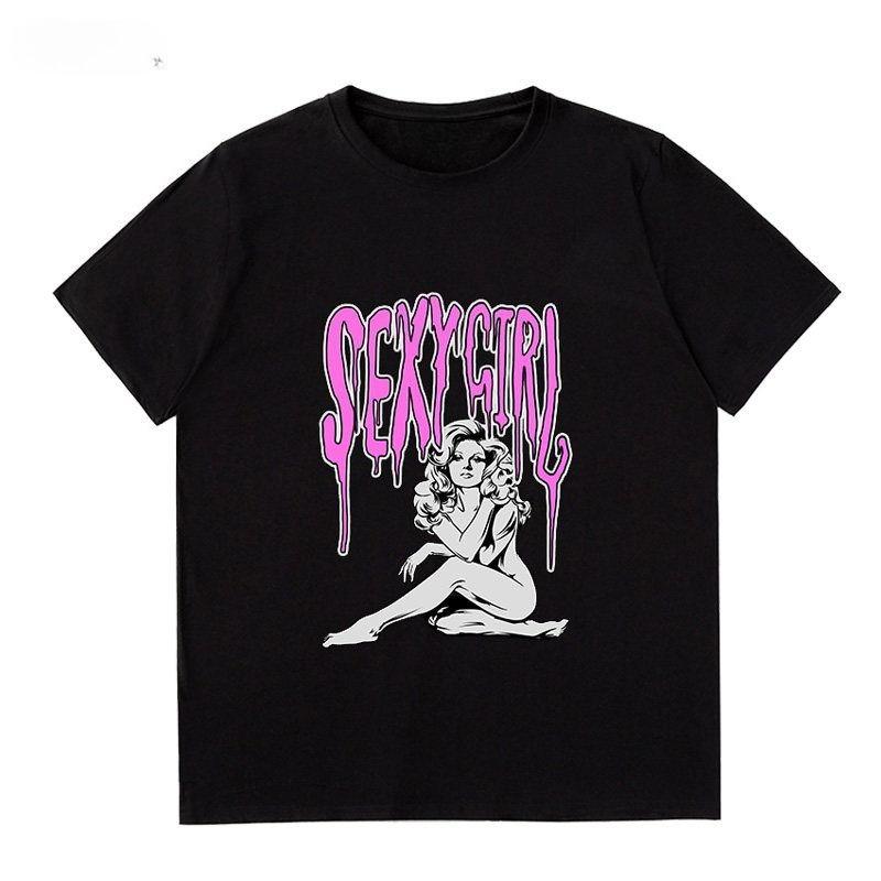 

On Ins Trendy European and American Style T-shirts Popular for Men Super Popular Cec Couples on Ins Ordinary Short-sleeved Vinta 4XL