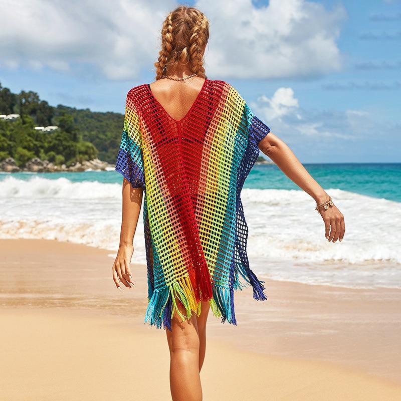 Open-weave Beach Cover-up, Beach Vacation Bikini Outer Cover-up, Swimming Suit, Sun Protection Clothing