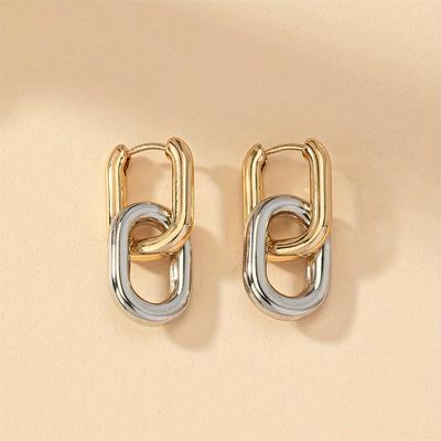 Minimalist Style Two Tone Chain Drop Dangle Earrings Simple Chain In Golden & Silvery Match Daily Outfits Party Accessories Fashionable Jewelry