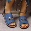 Large-sized Buttoned Fabric One-line Sandals Women's Summer Elastic Flat Shoes, Embroidered Beach Flip-flops