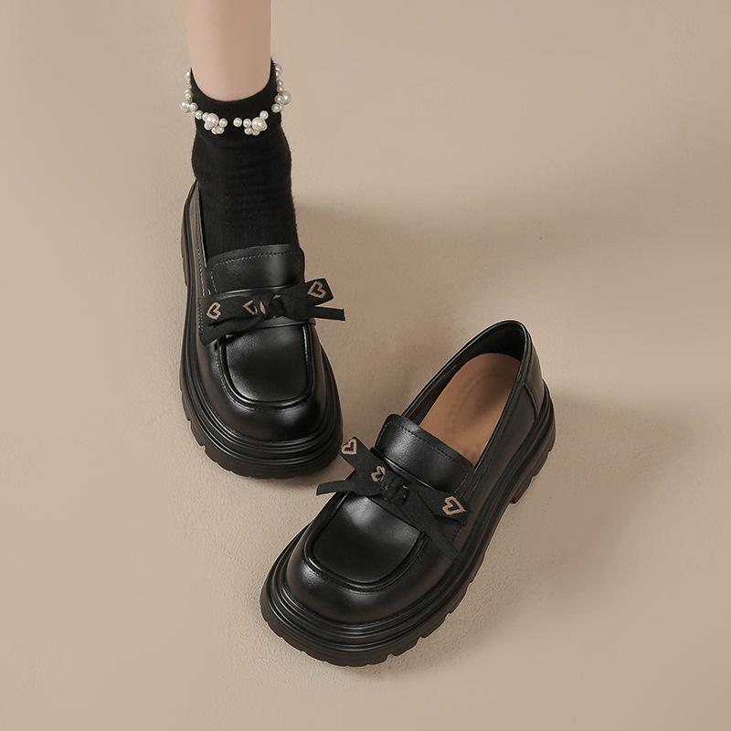 Wish Platform Oxford Shoe Style College Small Leather Shoes Shallow Mouth Butterfly Students Thick Heel Shoes