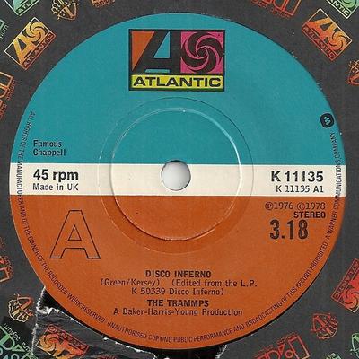 תקליט 7 אינץ' TRAMMPS - Disco Inferno / That's Where The Ha K11135 אטלנטיק 1978 בריטניה סול/פאנק משומש