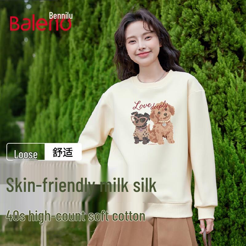 Baleno Women's Milk Silk Puppy Graphic Round Neck Sweatshirt