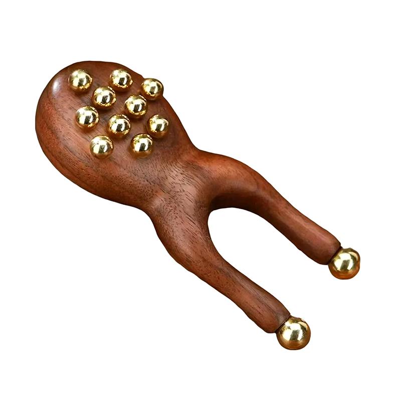 

1pc Wooden Nose Guasha Massage Tool Brass Bead Handheld Comb Antistatic For Face Nose Eye Relaxation Spot Meridians Acupoint