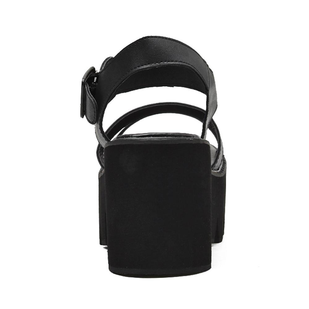 Gdgydh Women's Black Platform Sandals Comfy Open Toe Chunky Heel Buckle Strap Shoes Fashion Casual Solid Color School Shoes