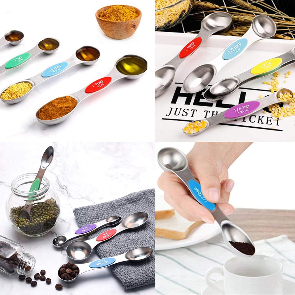 9pcs Stainless Steel Magnetic Measuring Spoons - Dual Sided for Liquid and Dry Ingredients - Fits In Spice Jars - Perfect for Measuring Accurately