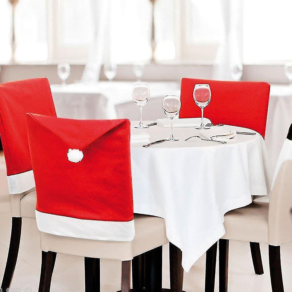 6pcs Christmas Chair Cover Santa Claus Cap Chaircase Red Hat Chair Covering