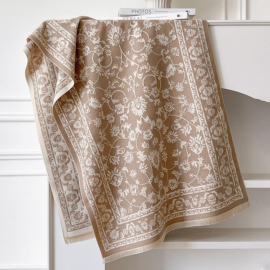 Scarf Female Winter Fringed Shawl Fairy Wind Flower Versatile Cashmere Thickened Warm and Cold Scarf Dual-purpose