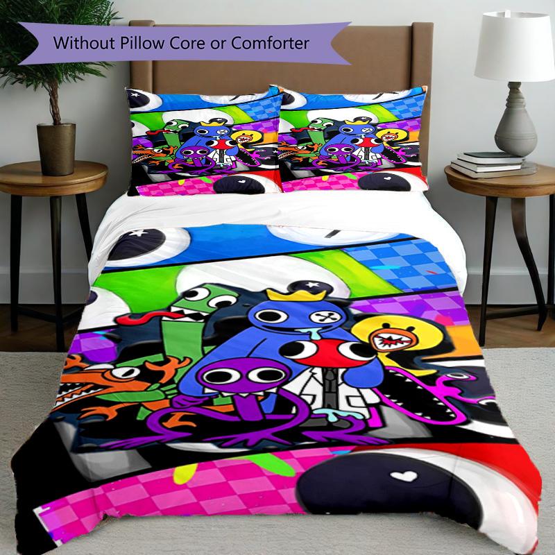 3pcs Duvet Cover Set (1*Duvet Cover + 2*Pillowcase, Without Core), Game Rainbow Friends Print Bedding Set, Bedroom Decor, All‑Season, Birthday Gift