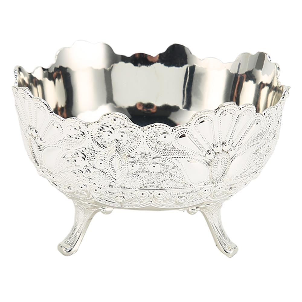 Footed Alloy Fruit Bowl Silver Metal Serving Bowl Decorative Centerpiece Dish Party Use