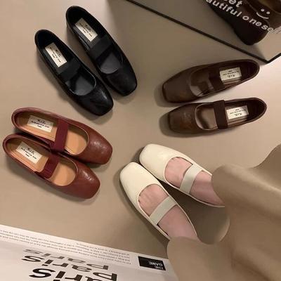 Fashion Hot Selling 2025 Elegant Autumn Women's Flat Shoes Wine Red Versatile Ladie Shoe Fashion Simple Women's Leather Shoes Square-toe