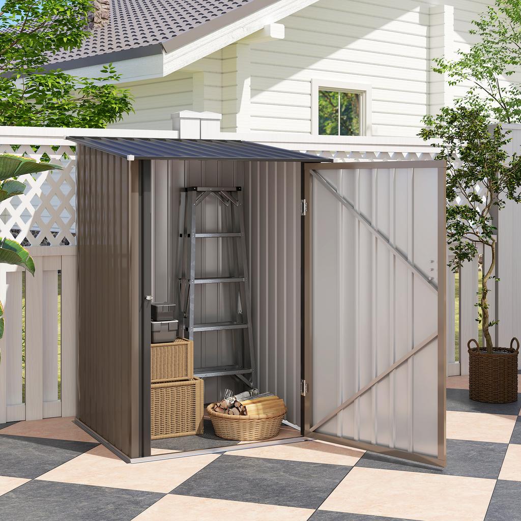 3.3 X 3.4ft Lean To Steel Garden Shed, with Locking Door - Brown/Grey