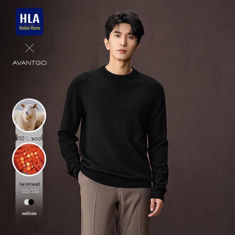HLA Men's Classic Crew Neck 100% Wool Knit Sweater