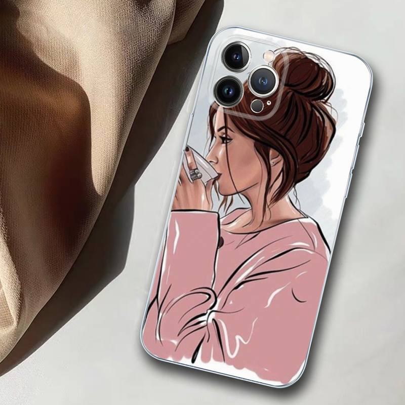 Kaffee und Mädchen Handyhülle Silikon Weich für iPhone 14 13 12 11 Pro Mini XS MAX 8 7 6 Plus X XS XR Hülle