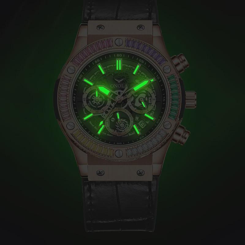 ONOLA Luxury Men Watch Casual Colored Diamond Luminous Calendar Quartz Watch Waterproof Watch Men Chronograph Wristwatch Clock