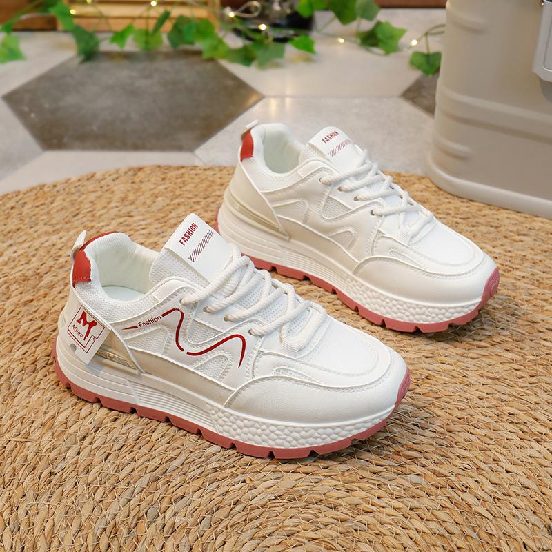 

Женские летние дышащие кроссовки, кроссовки на массивной платформе, прогулочная обувь, удобные повседневные кроссовки из искусственной кожи на шнуровке с нескользящей сеткой для женщин 40 красный