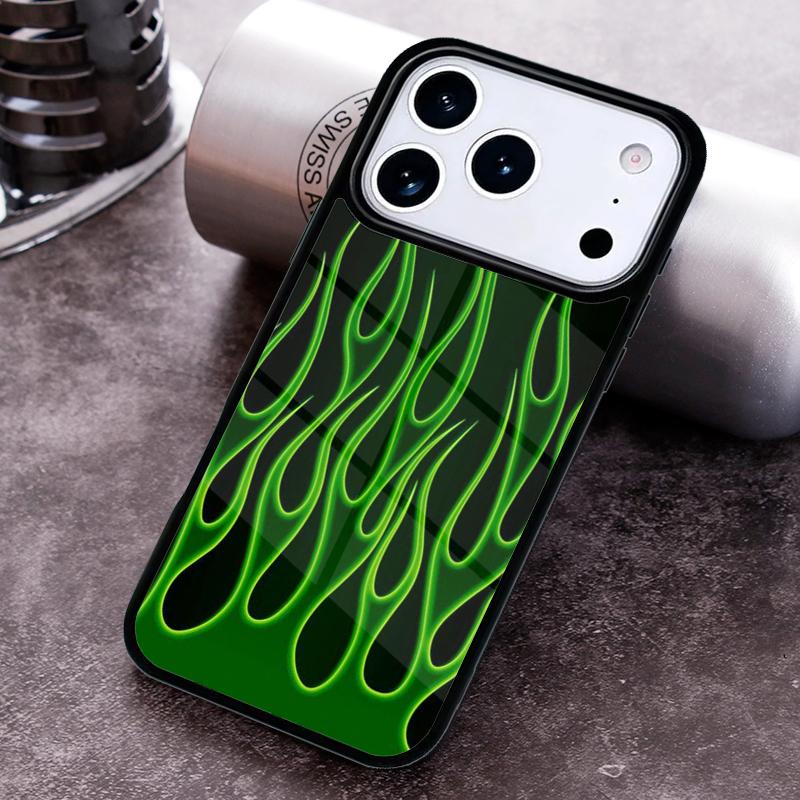 green flame Phone Case for iPhone 17 16 15 Pro Max Air 14 13 12 11 Plus Shockproof Cover
