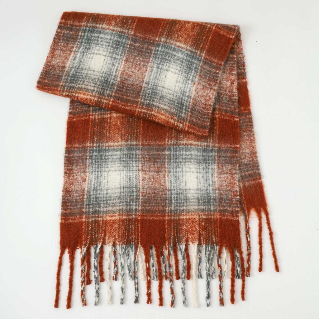 Winter Mohair Plaid Fringed Scarf Women's Thickened Warm High-end Scarf Simple Versatile Fashion Scarf