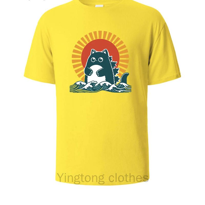 Cat Printed Soft Cotton Mens Tee Lightweight Breathable Minimalist Round Neck Design Comfortable Loose Fit Mens T-shirt