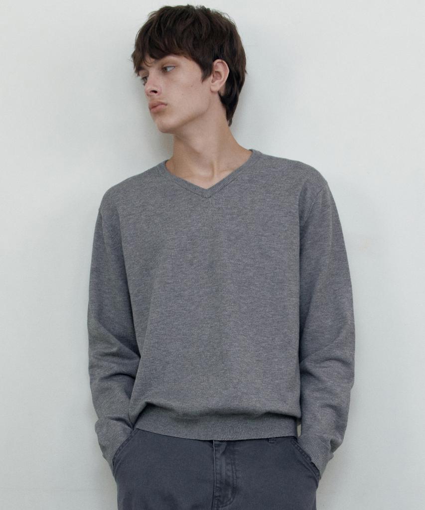 WEDNESDAY OASIS Washable Soft V-Neck Knit_Gray(Wcb6Kn104)