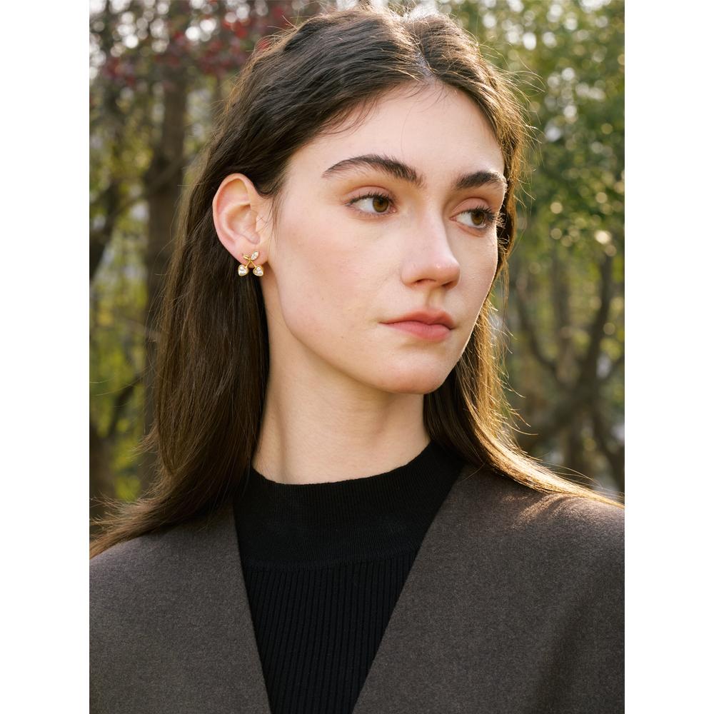 Yhpup Cute Shiny Cherry Stud Earrings Waterproof Chic Daily Jewelry for Women Stainless Steel PVD Plated Fruit Trendy Accessory