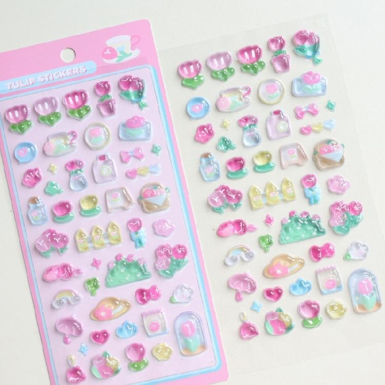 1 Sheet High Grade 3D Relief Sticker Flower Grass Musical Raised Sticker Adhesive Decorative Phone Case Accessories